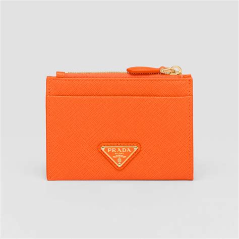 prada 1mc026|Orange Saffiano Leather Card Holder .